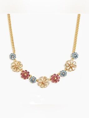 J. Crew Crystal floral statement necklace Gold Pink Blue Crystal